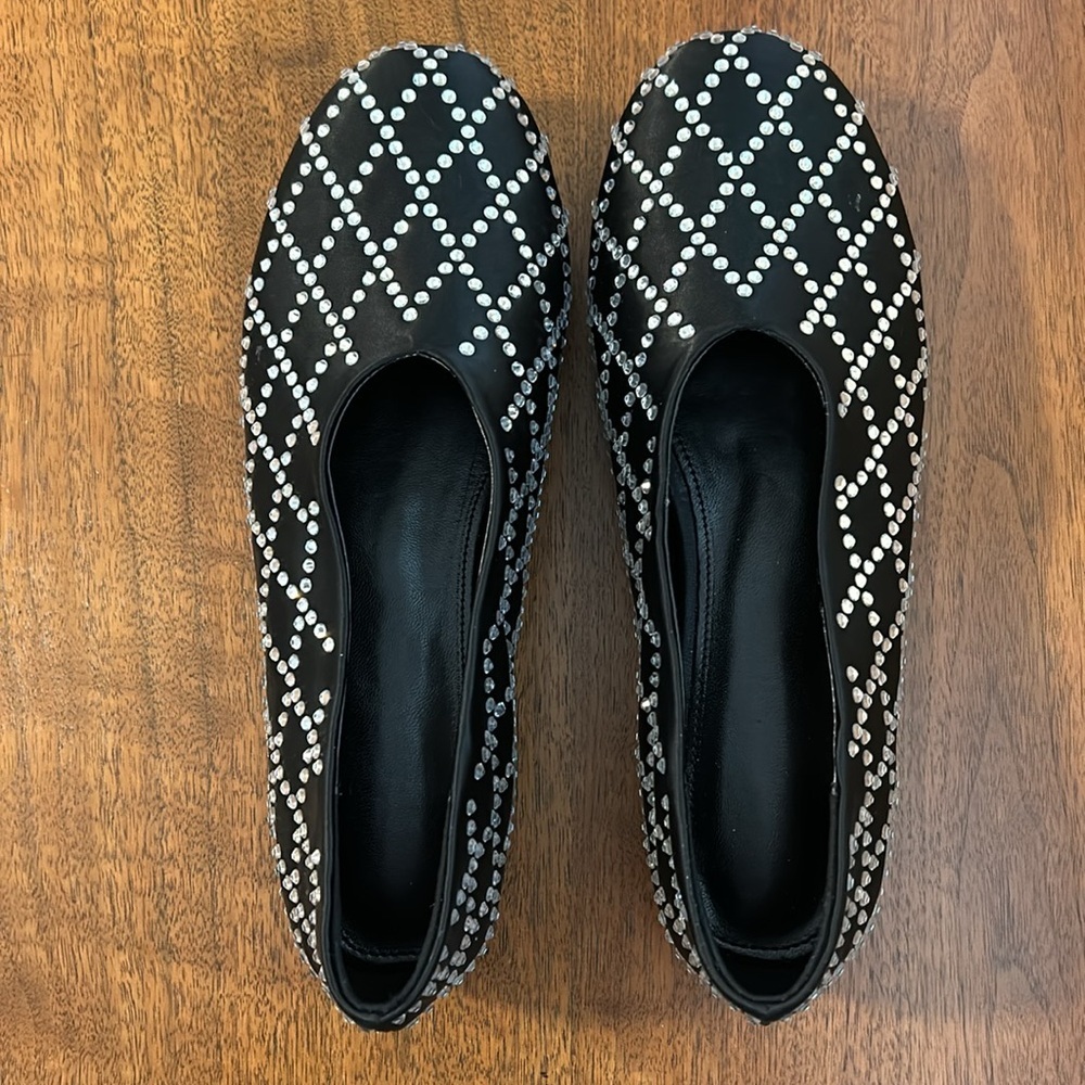New Arqa Black Criss-Cross Embellished Ballet Flats. 39. (Runs As 8) — image 2 of 8